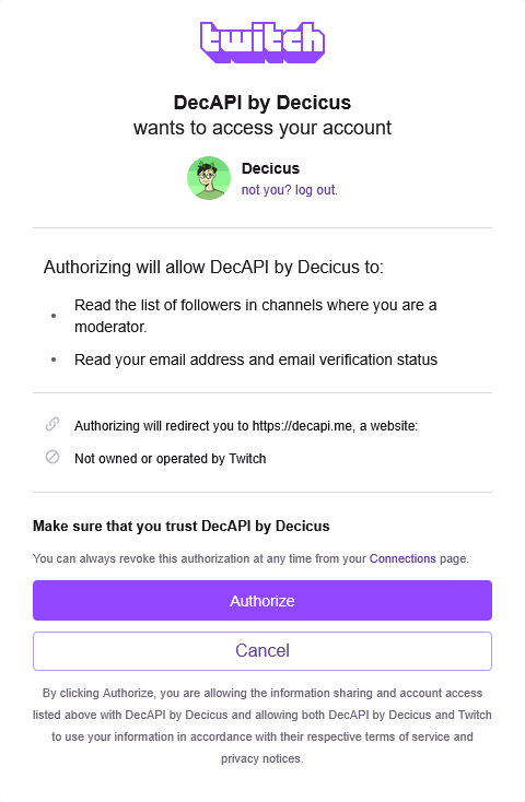 DecAPI Twitch authentication - step 1